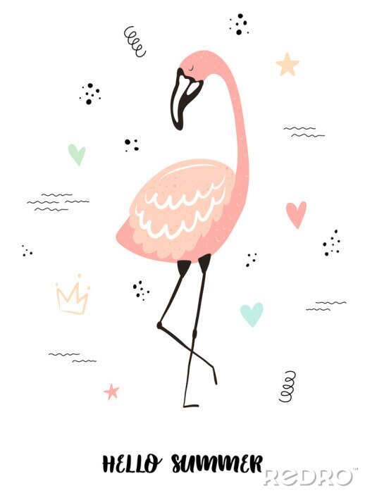 Poster Flamingo Herz pastellfarben