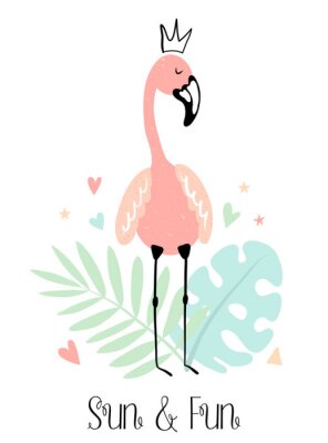 Flamingo in Krone mit Aufschrift