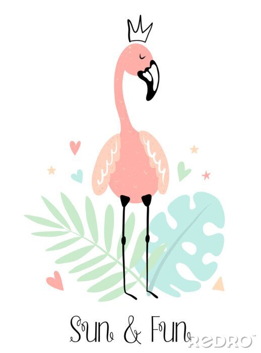 Poster Flamingo in Krone mit Aufschrift
