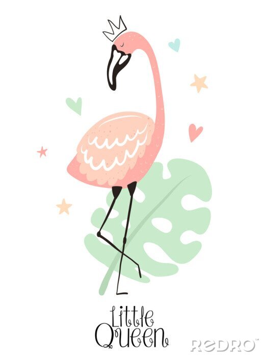 Poster Flamingo mit Fensterblatt