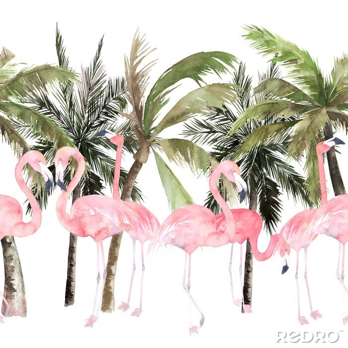 Poster Flamingo und Palmen