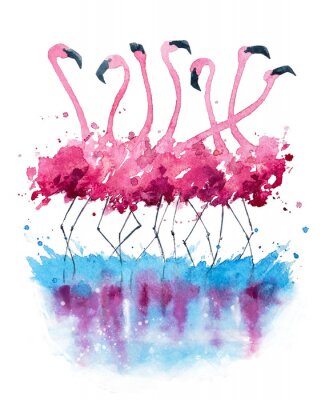 Poster Flamingos Aquarellmalerei