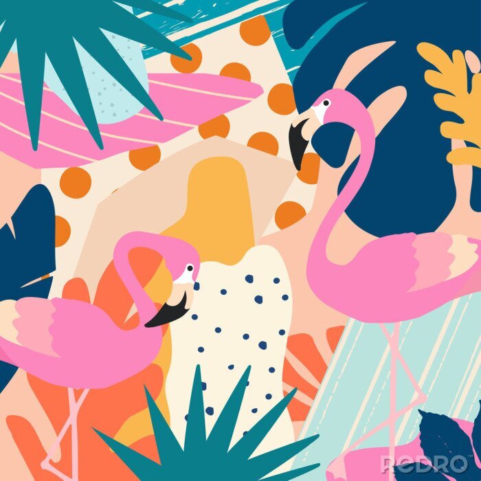 Poster Flamingos im farbenprächtigen Dschungel