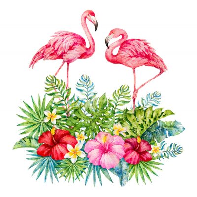 Flamingos in tropischen Blättern