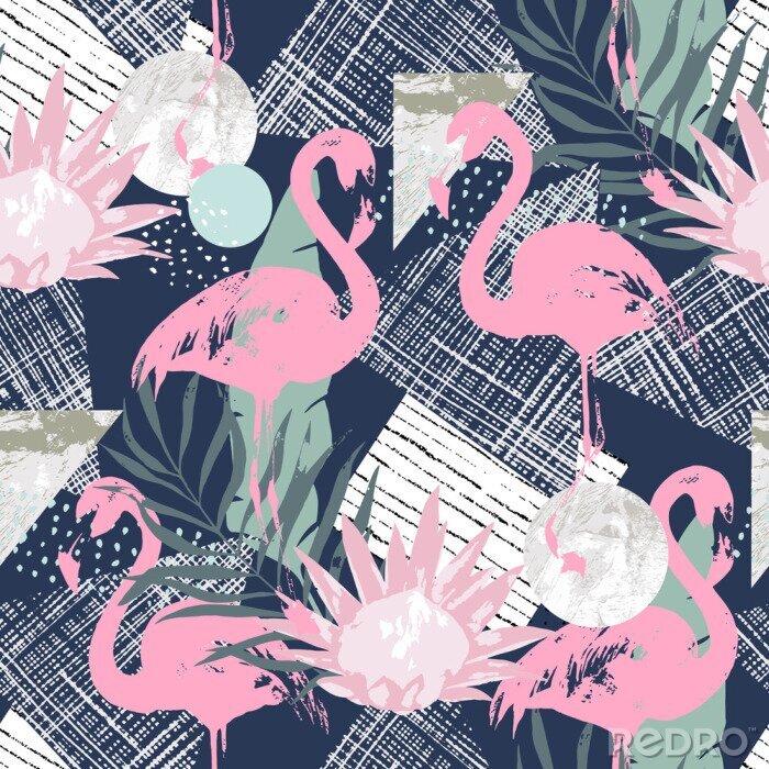 Poster Flamingos und Blumenmotiv