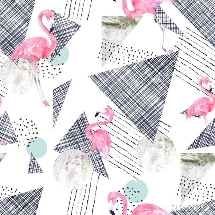Poster Flamingos und geometrische Formen