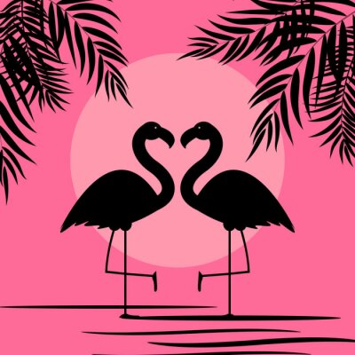 Poster Flamingos unter den Palmen