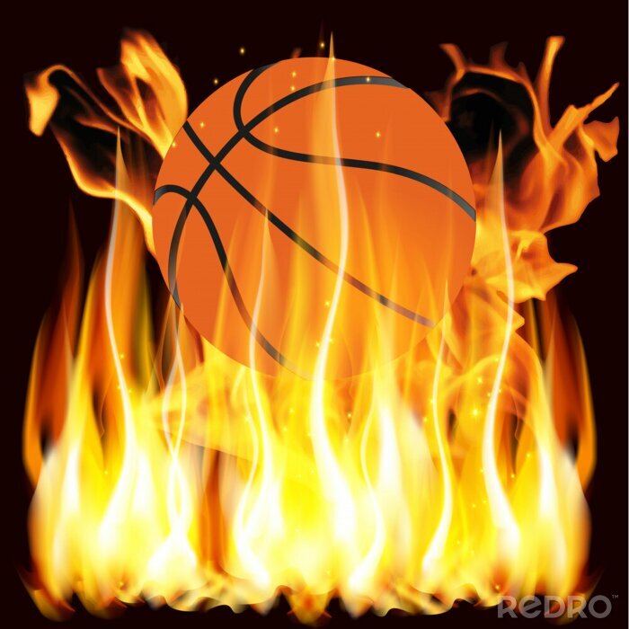 Poster Flammen und Basketball