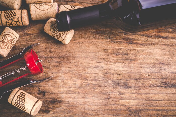 Poster Flasche Korkenzieher und Korken