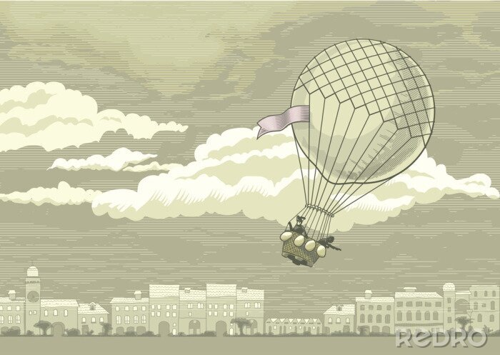 Poster Fliegender Ballon gezeichnet