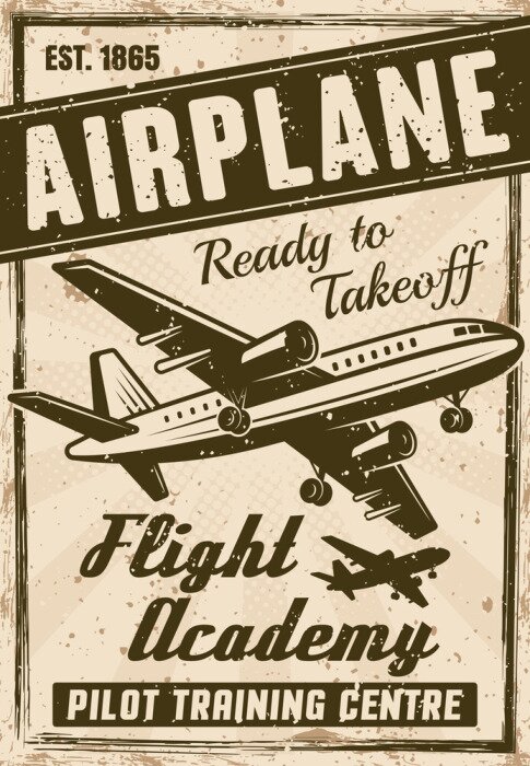 Poster Flight Academy Vektor Vintage Werbung Poster