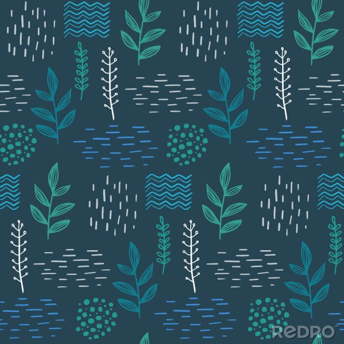 Poster Floral nahtlose handgezeichneten Muster skandinavischen Design-Stil. Vektor-Illustration