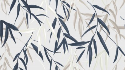 Sticker Floral seamless pattern, multicolored Weeping Willow leaves on light grey background