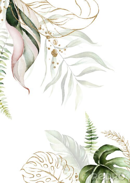 Poster Florale Dekoration mit goldenen Elementen