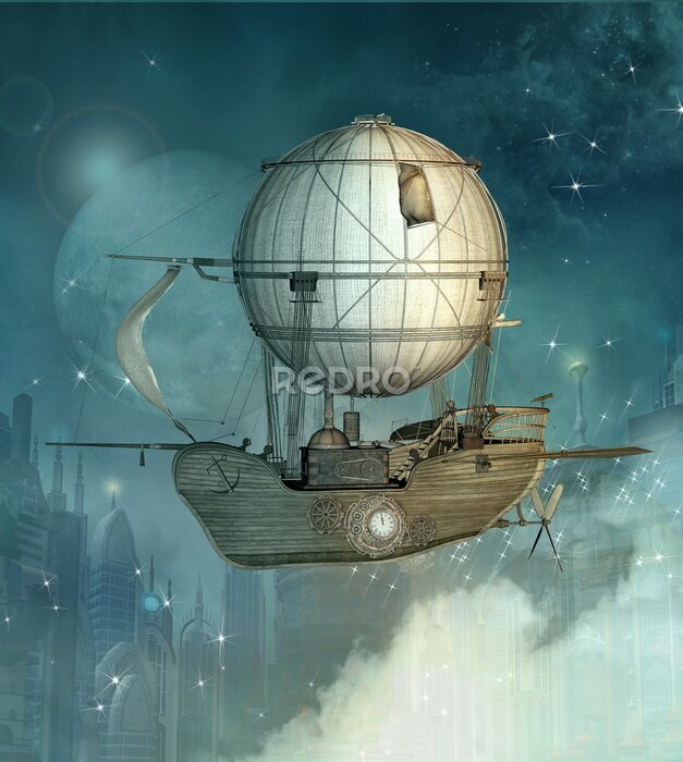 Poster Flugmaschine im Steampunk-Stil