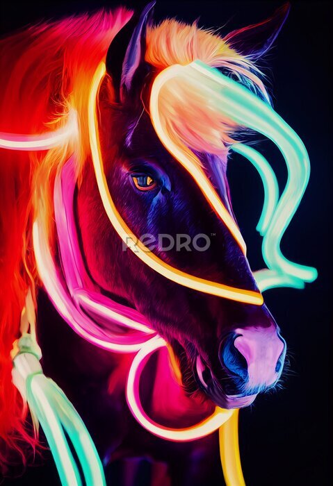 Poster Fluoreszierende Farben eines Pferdeporträts