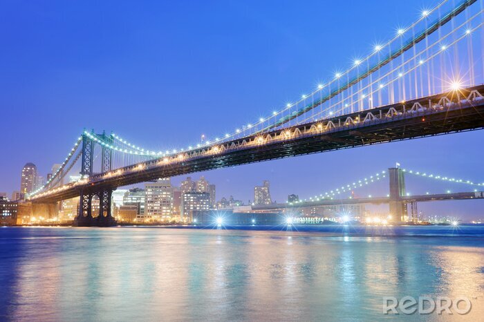 Poster Fluss und Brooklyn Bridge