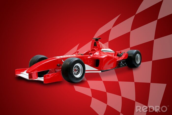 Poster Formel 1 rotes Auto mit Fahne