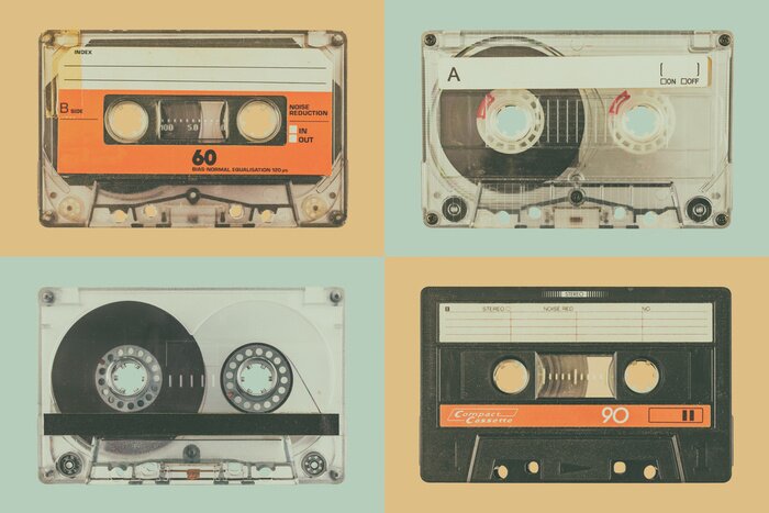 Poster Four old audio compact cassettes