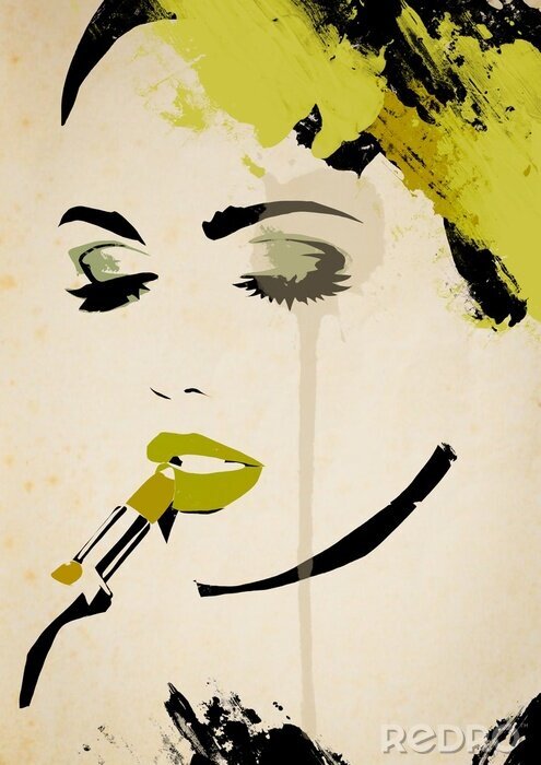 Poster Frau, die ihre Lippen gelb bemalt