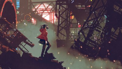 Frau in der Stadt der Zukunft