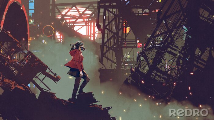 Poster Frau in der Stadt der Zukunft