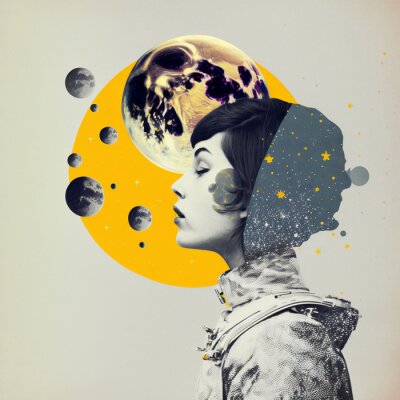 Poster Frau in der Weltraumcollage