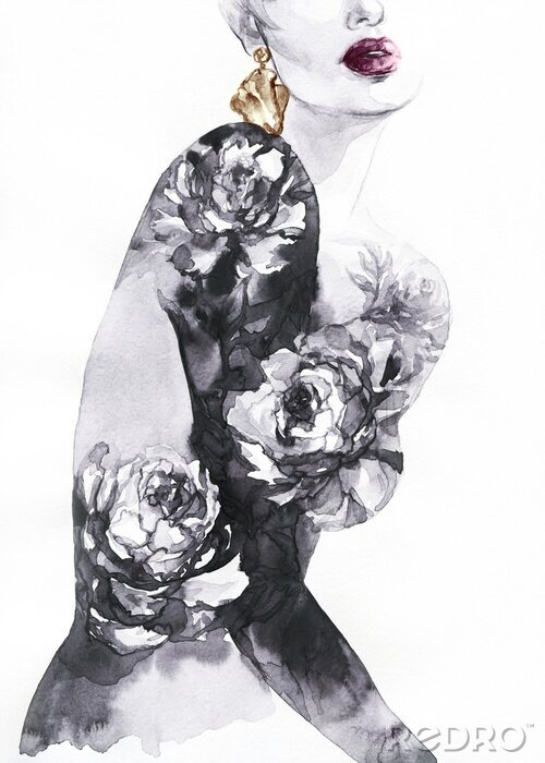 Poster Frau in einem Blumenkleid