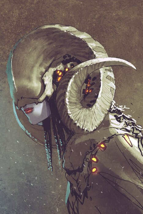 Poster Frau mit Büffelhörnern