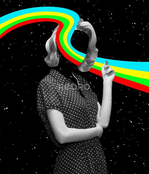Poster Frau mit einer Regenbogencollage