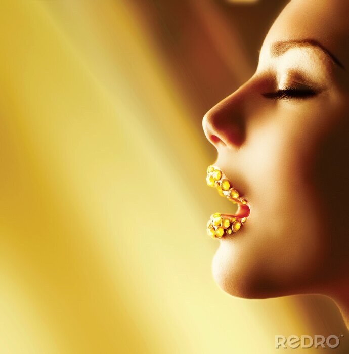Poster Frau mit goldenen Lippen