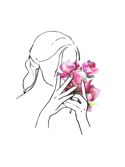 Poster Frau mit in Blumen verborgenem Gesicht