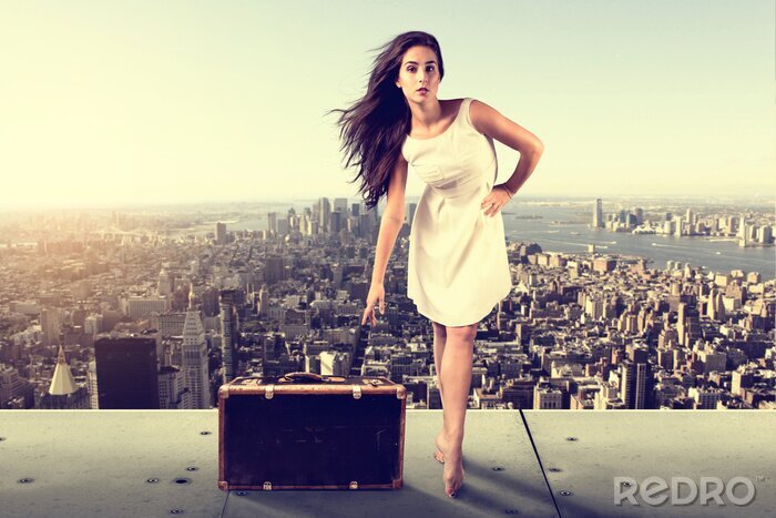 Poster Frau mit Koffer