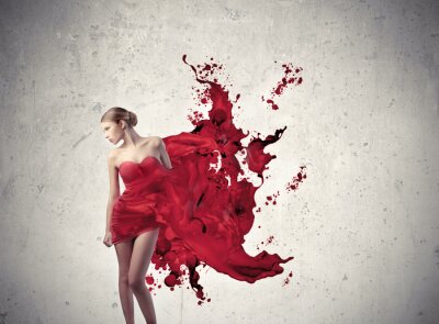 Poster Frau mit rotem Kleid