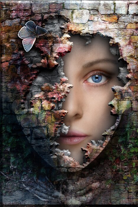 Poster Frau mit Schmetterling