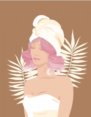 Poster Frau mit Turban und rosa Haaren Grafik