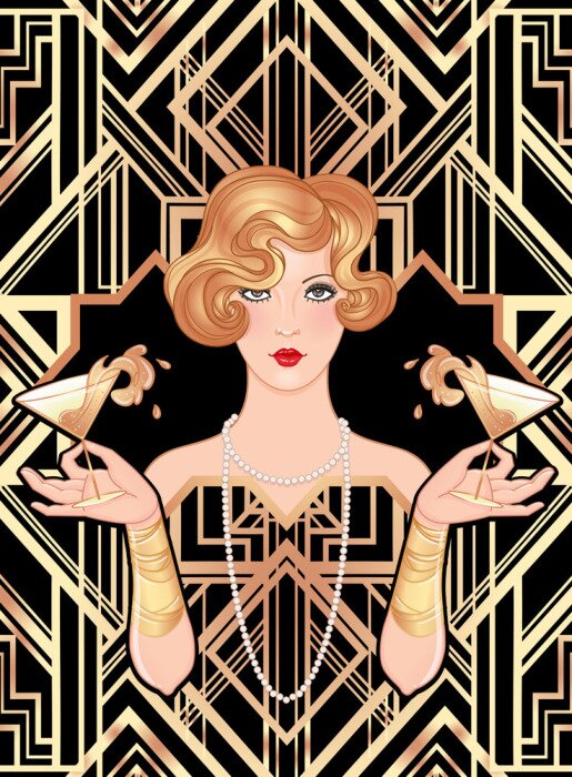 Poster Frau mit zwei Gläsern in den Händen Retro-Grafik