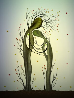 Poster Frau und Mann abstrakte Bäume