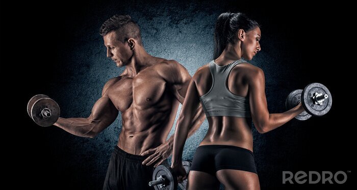 Poster Frau und Mann mit Hanteln