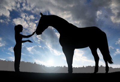 Frau und Pferd in Sonnenstrahlen
