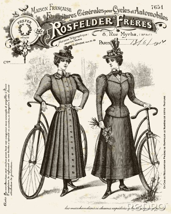 Poster Frauen mit Fahrrädern auf Vintage-Grafik