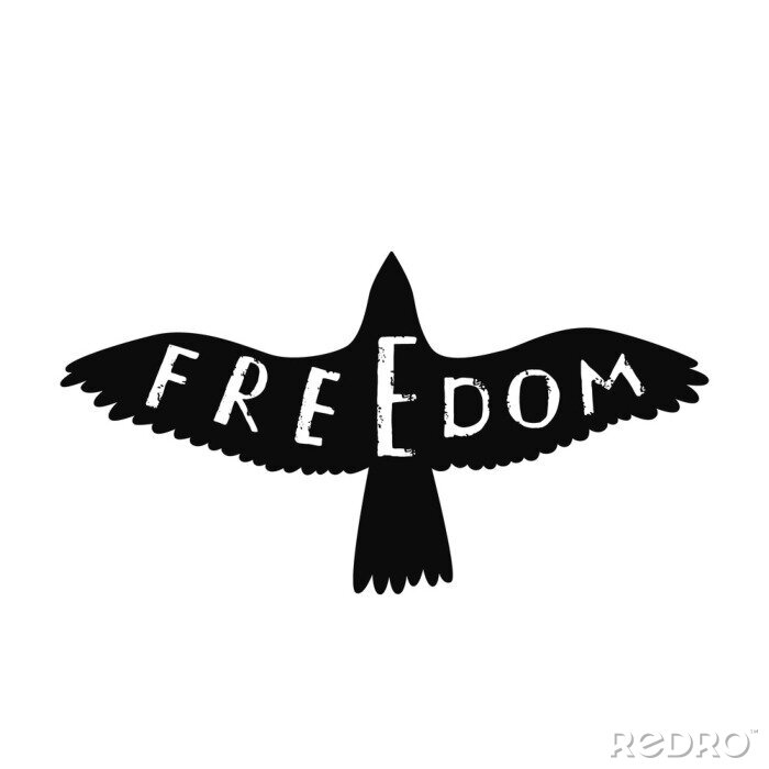 Poster Freiheit. Inspirierend Zitat über Freiheit in Form fliegender Vogel