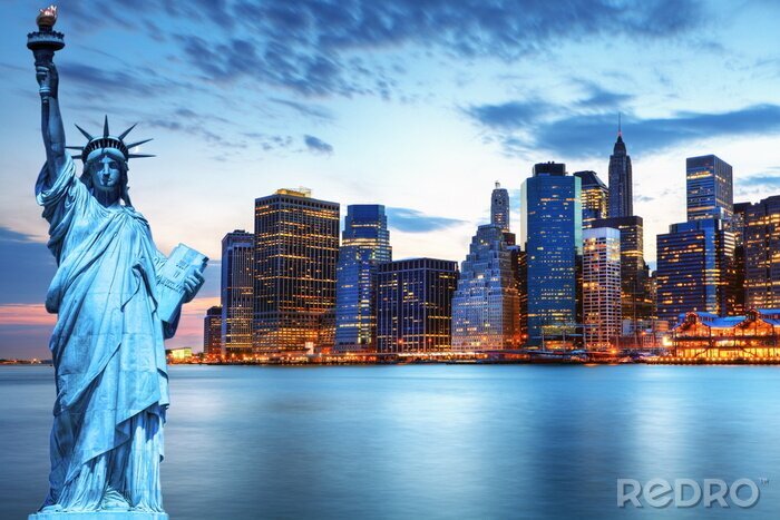 Poster Freiheitsstatue und Panorama von New York City