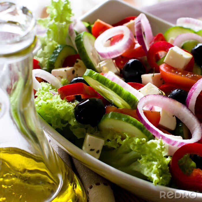 Poster Frischer Salat mit Olivenöl