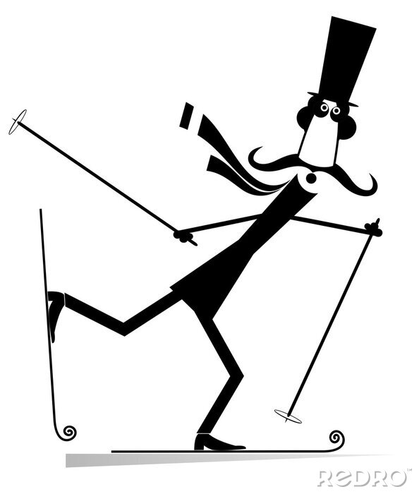 Poster Fröhliche Illustration mit einem Herrn auf Skiern