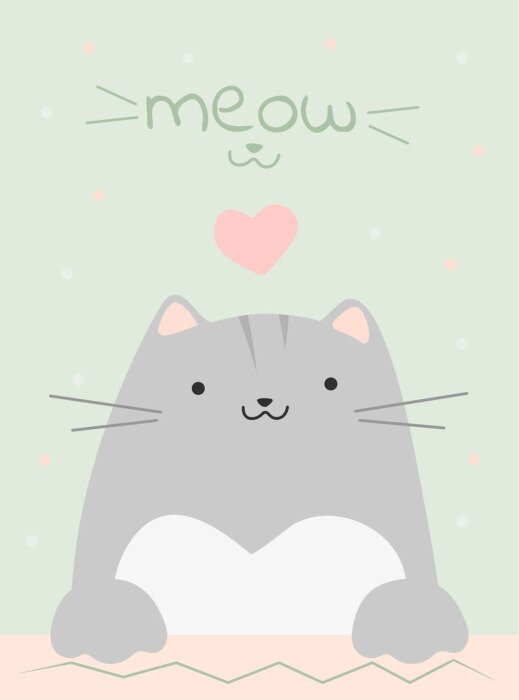 Poster Fröhliches Kätzchen mit rosa Herz