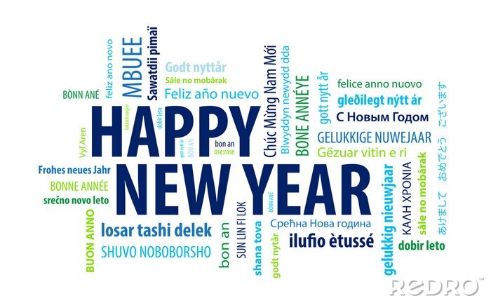 Poster Frohes neues Jahr in verschiedenen Sprachen