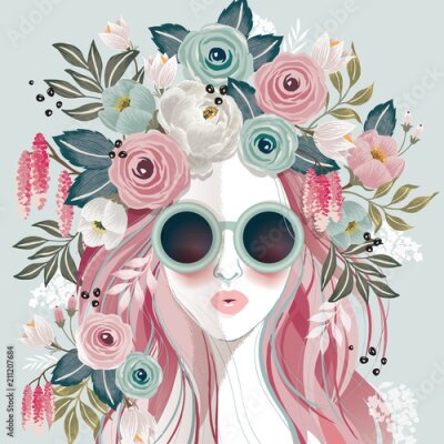 Poster Frühlingsmädchen mit einem Kranz auf dem Kopf