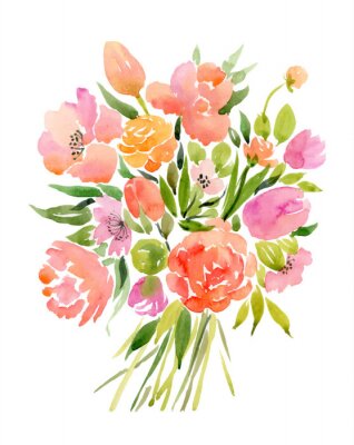 Poster Frühlingstulpen Aquarell Bouquet