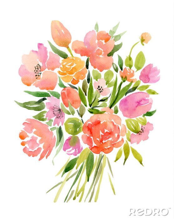 Poster Frühlingstulpen Aquarell Bouquet